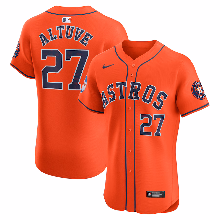 Men's Houston Astros Jose Altuve Nike Orange Alternate Elite Sponsor Patch Player Jersey - SUjersey01