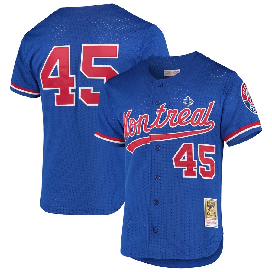 Men's Montreal Expos Pedro Martinez Mitchell & Ness Blue Cooperstown Collection Mesh Batting Practice Button-Up Jersey - SUjersey01
