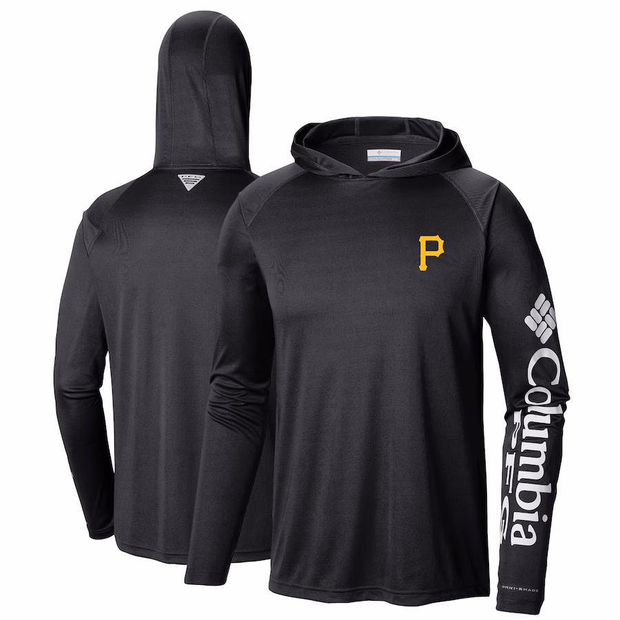 Men's Pittsburgh Pirates Columbia Black Terminal Tackle Long Sleeve Hoodie T-Shirt - SUjersey01