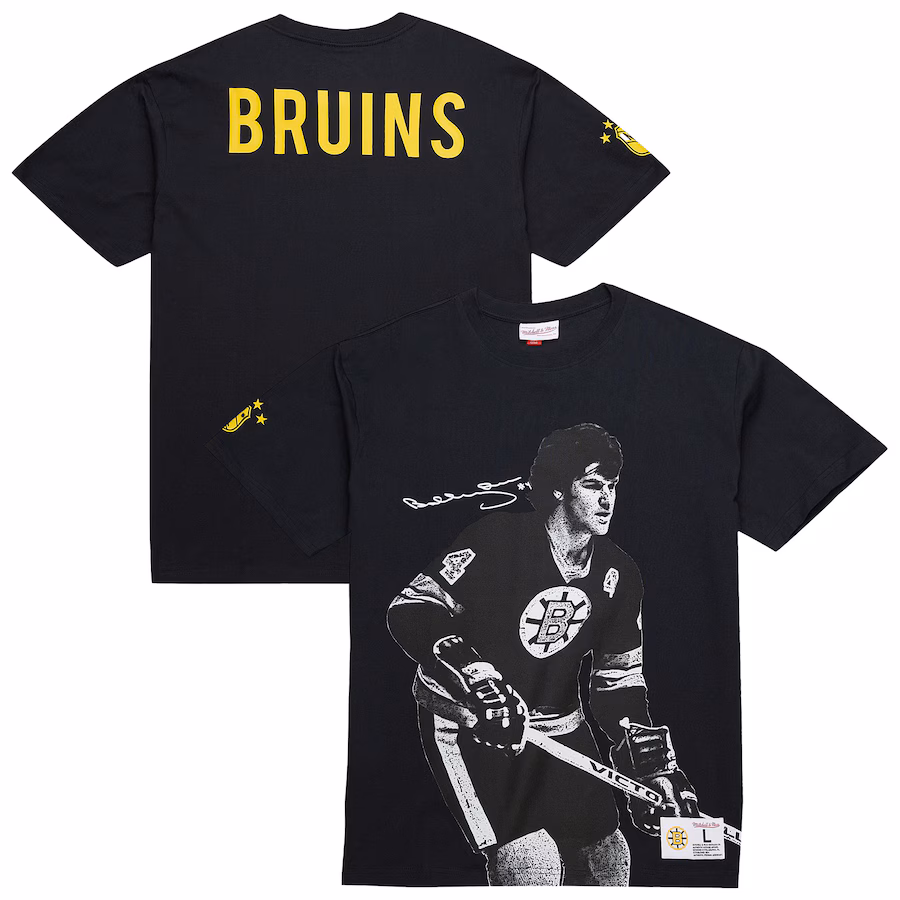 Men's Boston Bruins Bobby Orr Mitchell & Ness Black NHL Ultimate Player Vintage Logo T-Shirt - SUjersey01