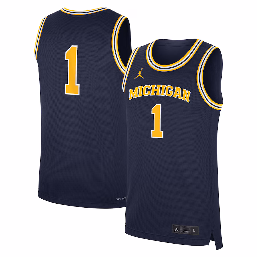 Men's Jordan Brand Navy Michigan Wolverines Road Replica Basketball Jersey - SUjersey01