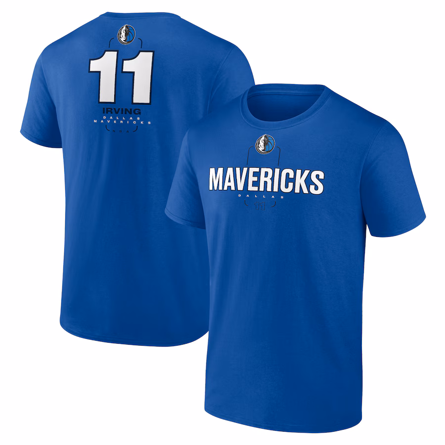 Men's Dallas Mavericks Kyrie Irving Blue Behind The Back Name & Number T-Shirt - SUjersey01