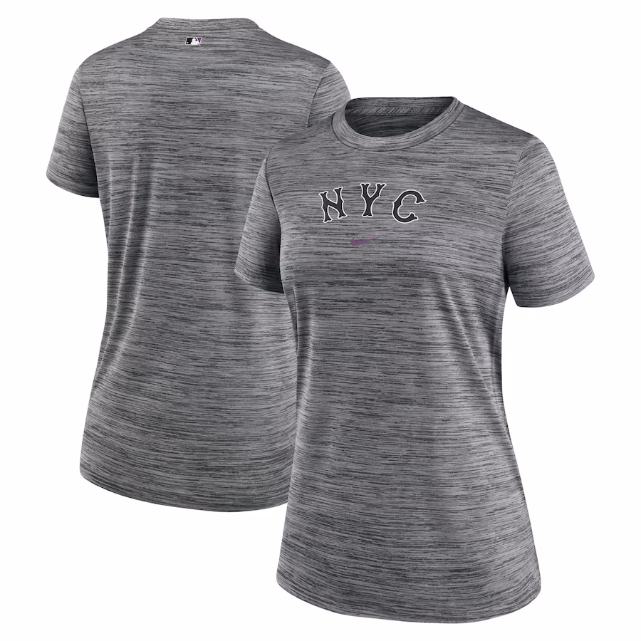 Women's New York Mets Nike Charcoal 2024 City Connect Authentic Collection Performance Practice Velocity T-Shirt - SUjersey01