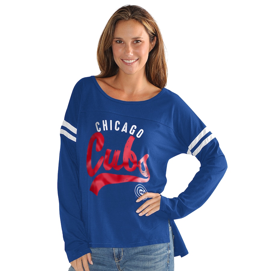 Women's Chicago Cubs G-III 4Her by Carl Banks Royal Free Agent Distressed Long Sleeve Scoop Neck T-Shirt - SUjersey01