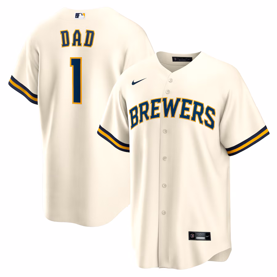 Men's Milwaukee Brewers Nike White #1 Dad Home Replica Jersey - SUjersey01