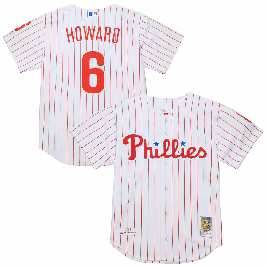 Men's Philadelphia Phillies Ryan Howard Mitchell & Ness White Cooperstown Collection Authentic Jersey - SUjersey01