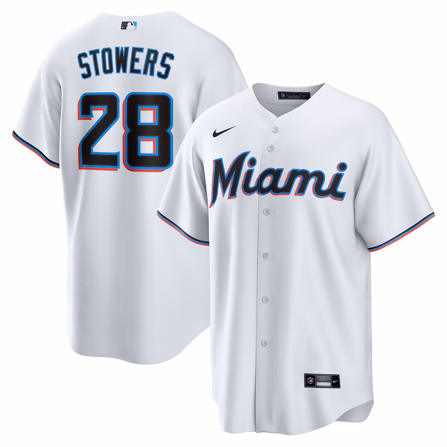 Men's Miami Marlins Kyle Stowers Nike White Home Replica Jersey - SUjersey01