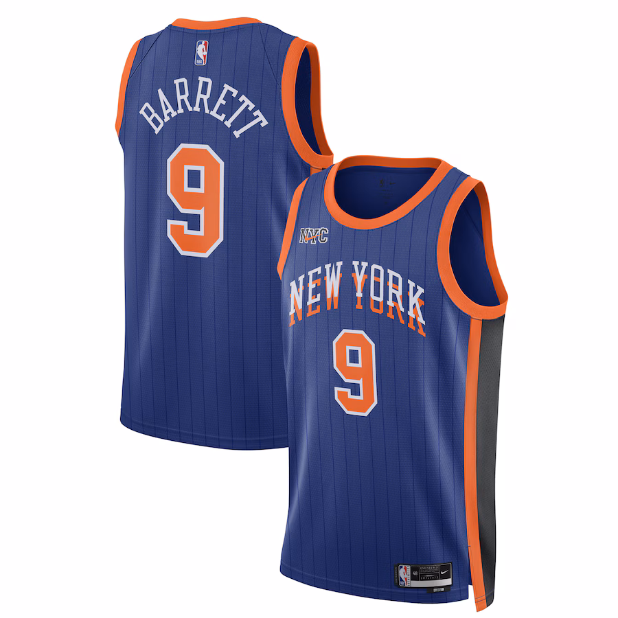 Unisex New York Knicks RJ Barrett Nike Blue 2023/24 Swingman Jersey - City Edition - SUjersey01