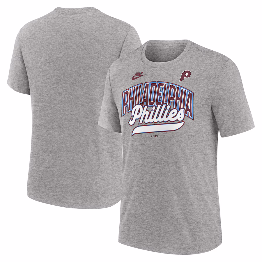Men's Philadelphia Phillies Nike Heather Gray Cooperstown Collection Retro Tri-Blend T-Shirt - SUjersey01