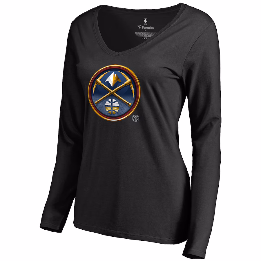 Women's Denver Nuggets Black Midnight Mascot Long Sleeve V-Neck T-Shirt - SUjersey01