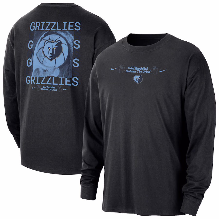 Men's Memphis Grizzlies Nike Black Courtside Oversized Long Sleeve T-Shirt - SUjersey01