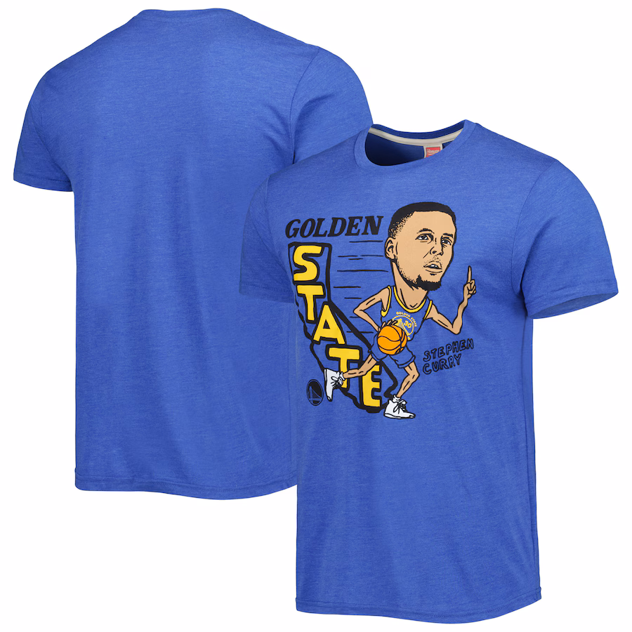 Men's Golden State Warriors Stephen Curry Homage Royal Caricature Tri-Blend T-Shirt - SUjersey01