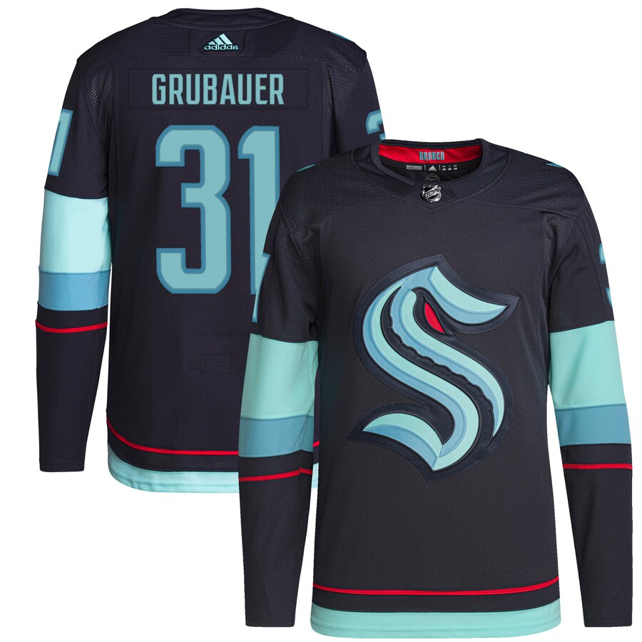 Men's Seattle Kraken Philipp Grubauer adidas Navy Home Authentic Primegreen Player Jersey - SUjersey01