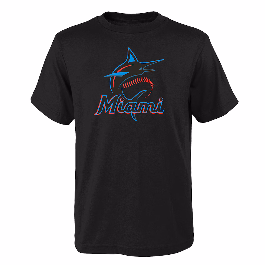 Youth Miami Marlins Black Logo Primary Team T-Shirt - SUjersey01