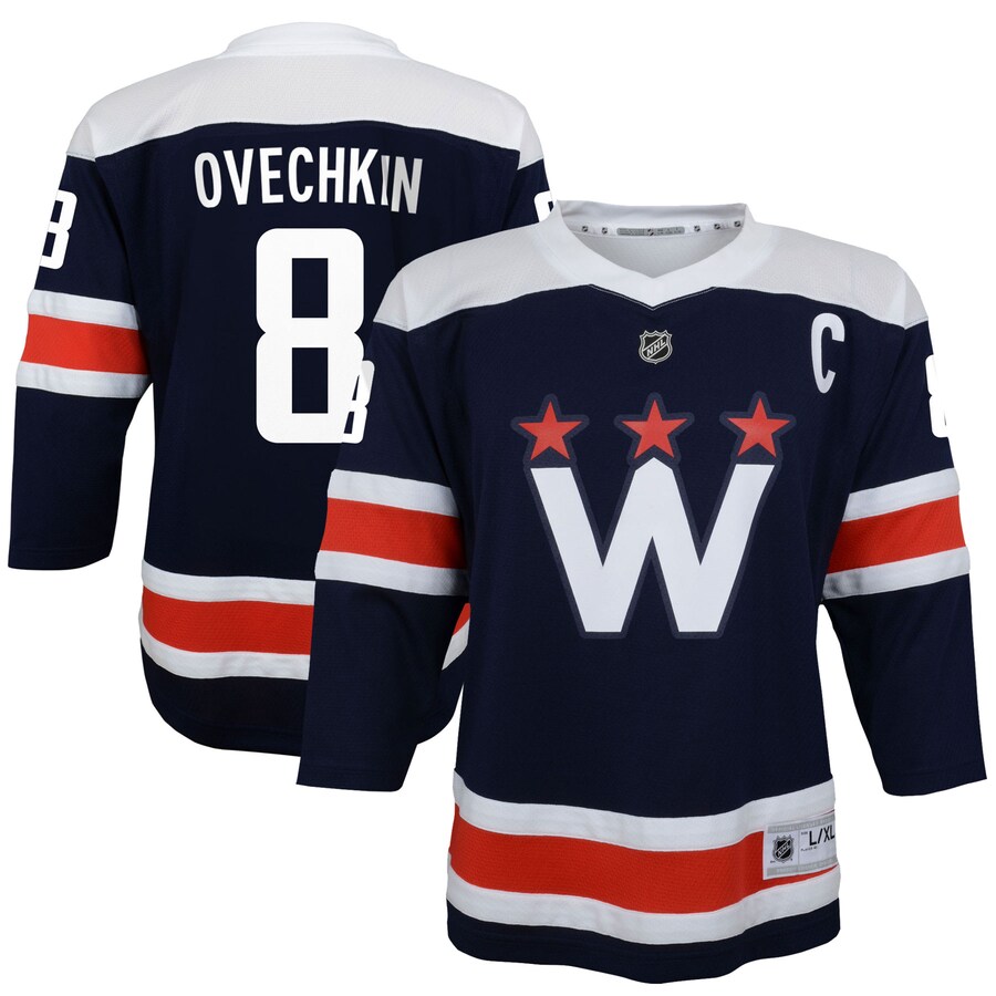 Youth Washington Capitals Alexander Ovechkin Navy 2020/21 Alternate Replica Player Jersey - SUjersey01