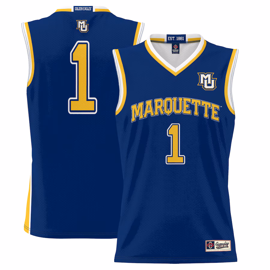 Men's GameDay Greats #1  Navy Marquette Golden Eagles  Lightweight Basketball Jersey - SUjersey01