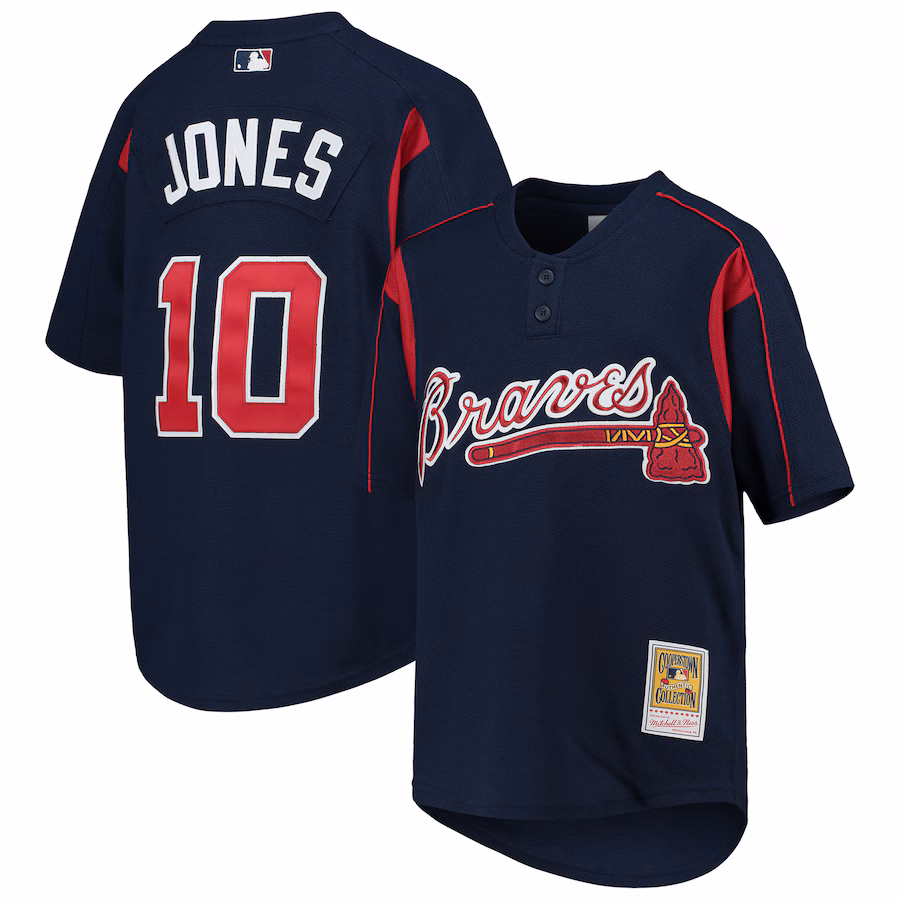 Youth Atlanta Braves Chipper Jones Mitchell & Ness Navy Cooperstown Collection Mesh Batting Practice Jersey - SUjersey01