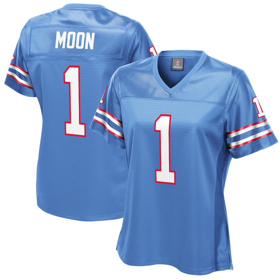 Women's Houston Oilers Warren Moon NFL Pro Line Light Blue Gridiron Classics Retired Player Replica Jersey - SUjersey01