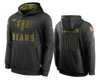 Men's Chicago Bears Custom Black 2020 Salute to Service Sideline Performance Pullover Hoodie - SUjersey01