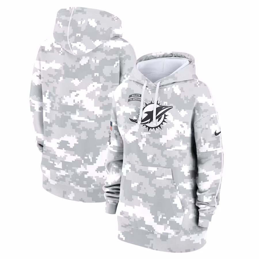 Women's Miami Dolphins Nike Arctic Camo 2024 Salute To Service Club Fleece Pullover Hoodie - SUjersey01