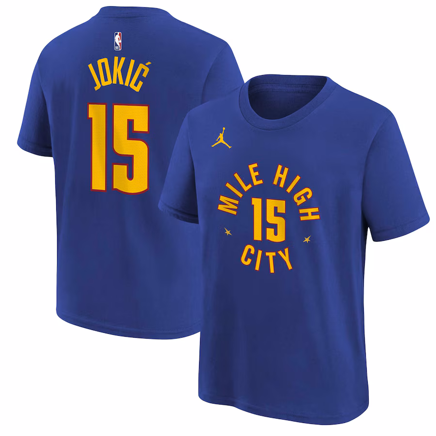 Youth Denver Nuggets Nikola Jokic Jordan Brand Blue Statement Edition Name & Number T-Shirt - SUjersey01