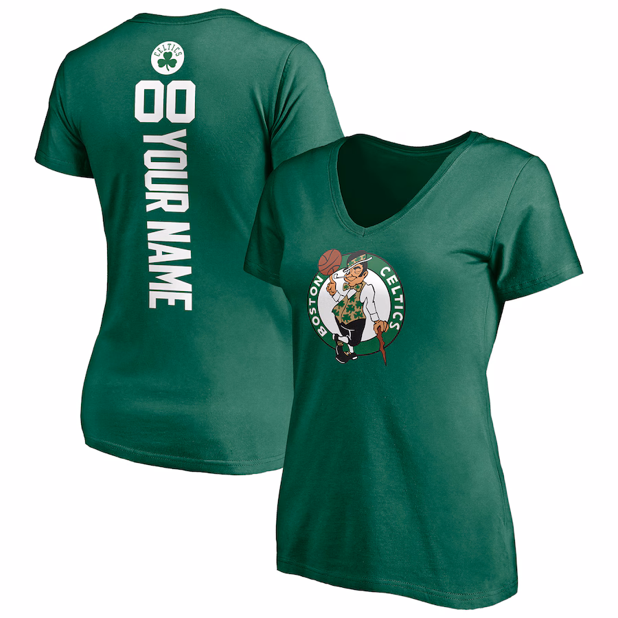 Women's Boston Celtics Green Playmaker Personalized Name & Number V-Neck T-Shirt - SUjersey01