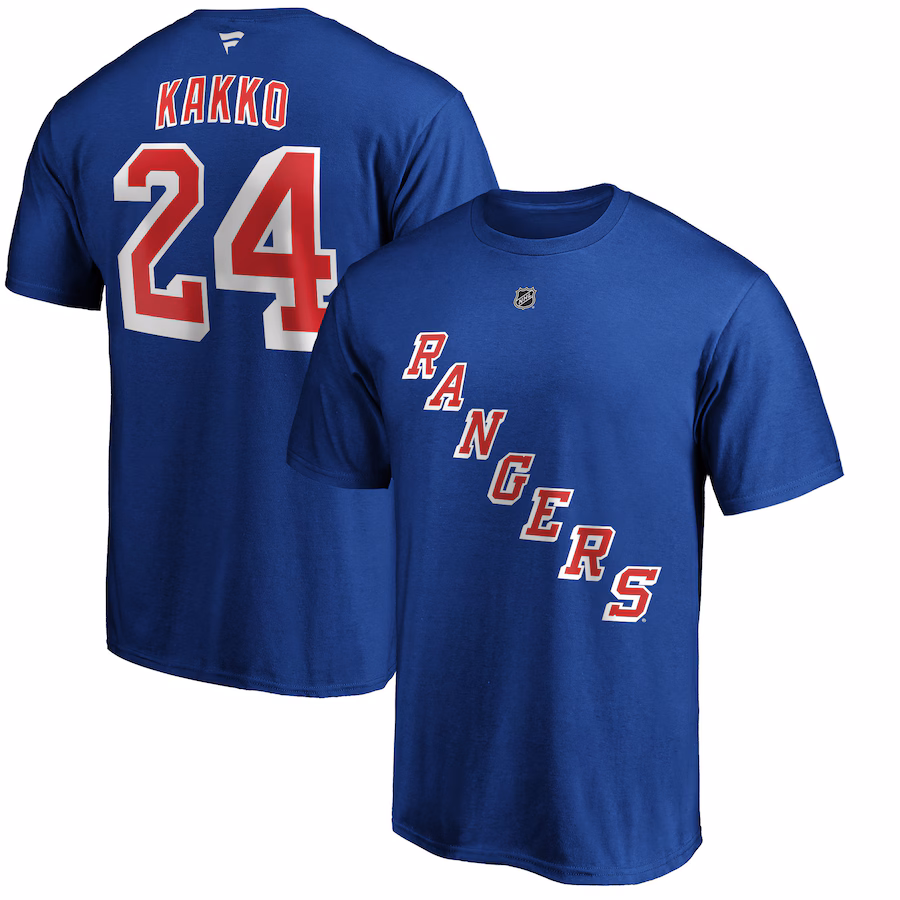 Men's New York Rangers Kaapo Kakko Fanatics Blue Player Authentic Stack Name & Number T-Shirt - SUjersey01