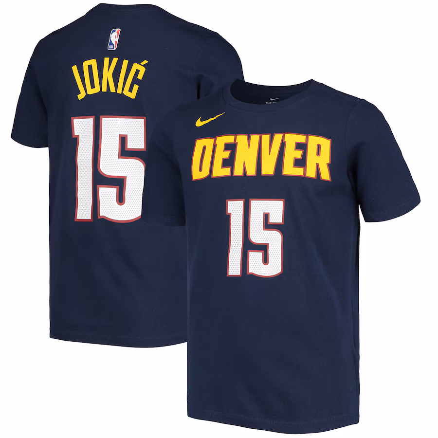 Youth Denver Nuggets Nikola Jokic Nike Navy Logo Name & Number Performance T-Shirt - SUjersey01