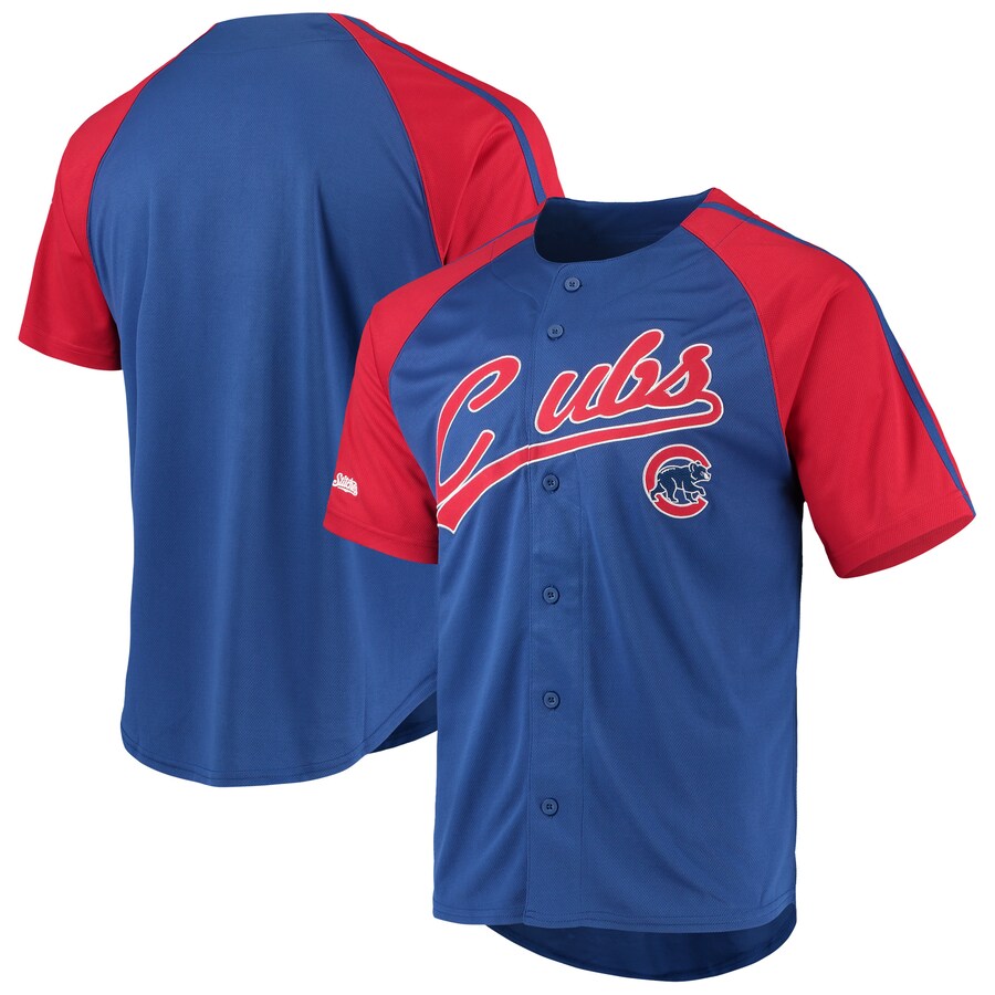 Men's Chicago Cubs Stitches Royal Button-Down Raglan Replica Jersey - SUjersey01