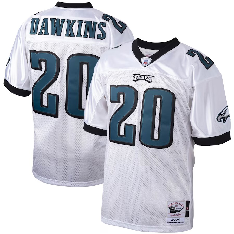 Men's Philadelphia Eagles 2004 Brian Dawkins Mitchell & Ness White Authentic Throwback Retired Player Jersey - SUjersey01