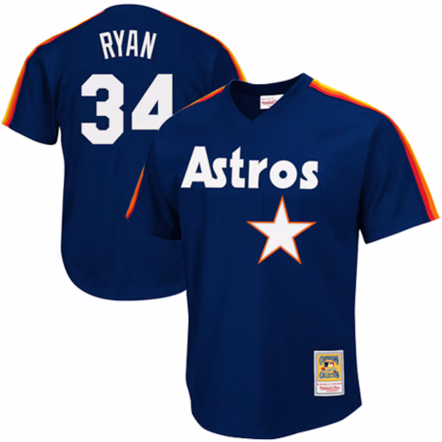 Men's Houston Astros Nolan Ryan Mitchell & Ness Navy 1988 Authentic Cooperstown Collection Mesh Batting Practice Jersey - SUjersey01