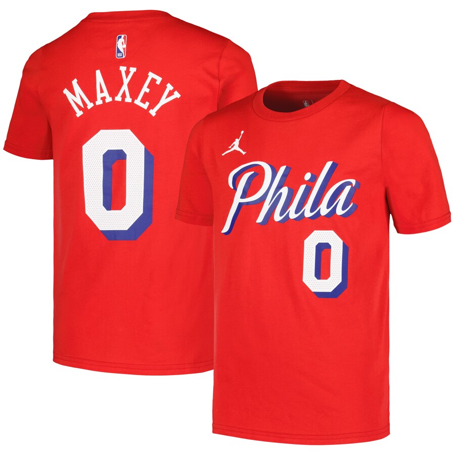 Youth Philadelphia 76ers Tyrese Maxey Jordan Brand Red Name & Number Statement T-Shirt - SUjersey01