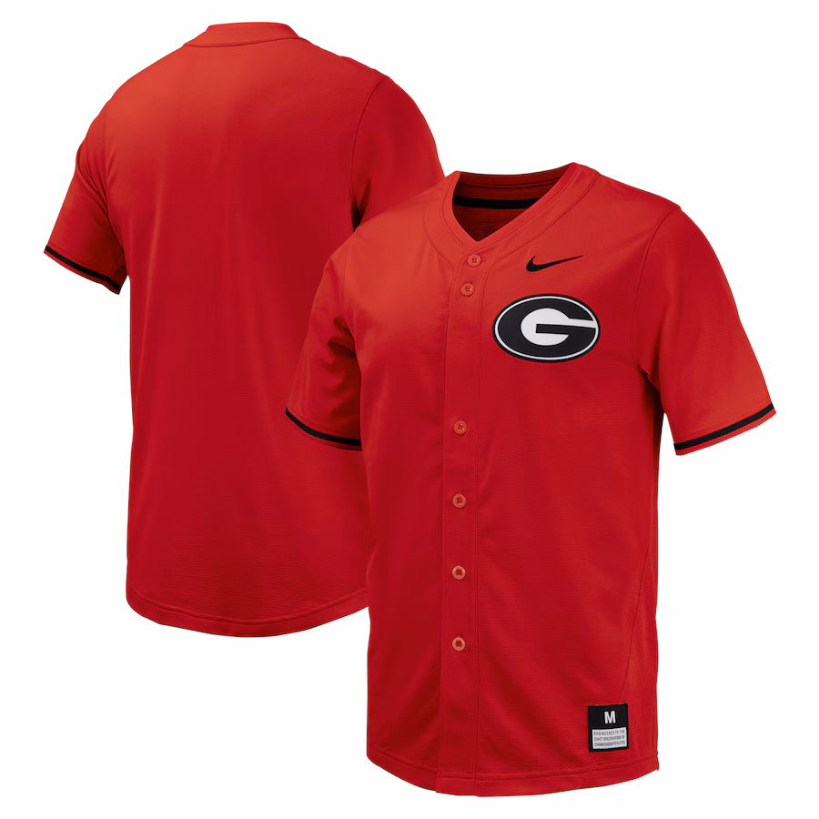 Men's Nike Red Georgia Bulldogs Replica Full-Button Baseball Jersey - SUjersey01