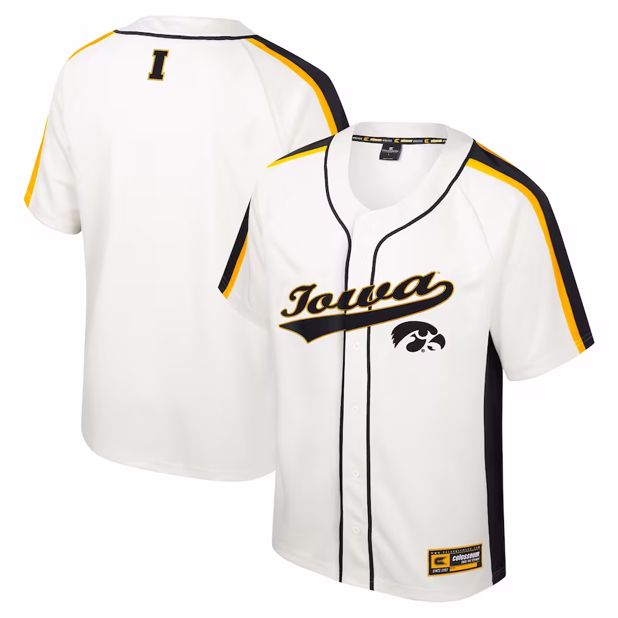 Iowa Hawkeyes Colosseum Ruth Button-Up Baseball Jersey - Cream - SUjersey01