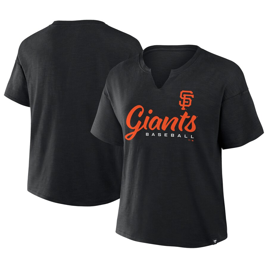 Women's San Francisco Giants Profile Black Plus Size Wordmark Notch Neck T-Shirt - SUjersey01