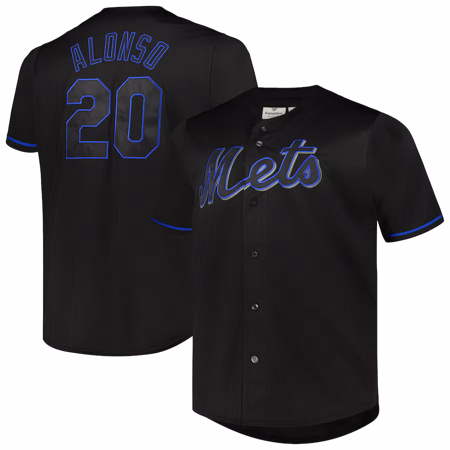 Men's New York Mets Pete Alonso Black Big & Tall Pop Fashion Jersey - SUjersey01