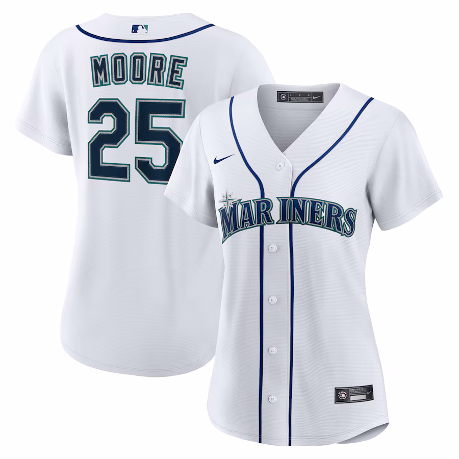 Women's Seattle Mariners Dylan Moore Nike White Home Replica Jersey - SUjersey01