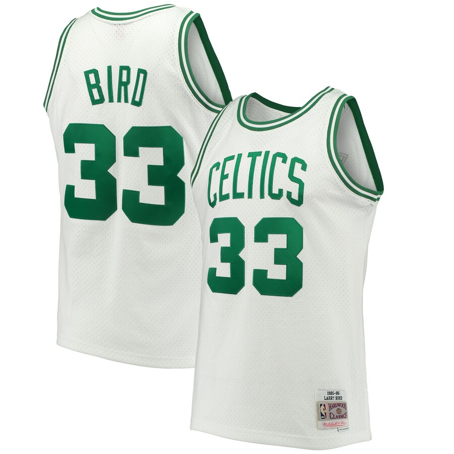 Men's Boston Celtics Larry Bird Mitchell & Ness White Hardwood Classics 1985/86 Swingman Jersey - SUjersey01