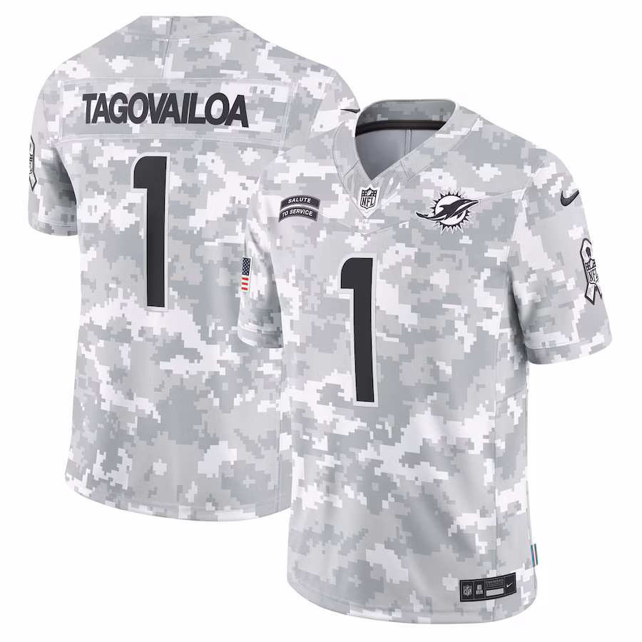 Men's Miami Dolphins Tua Tagovailoa Nike Arctic Camo 2024 Salute to Service Limited Jersey - SUjersey01