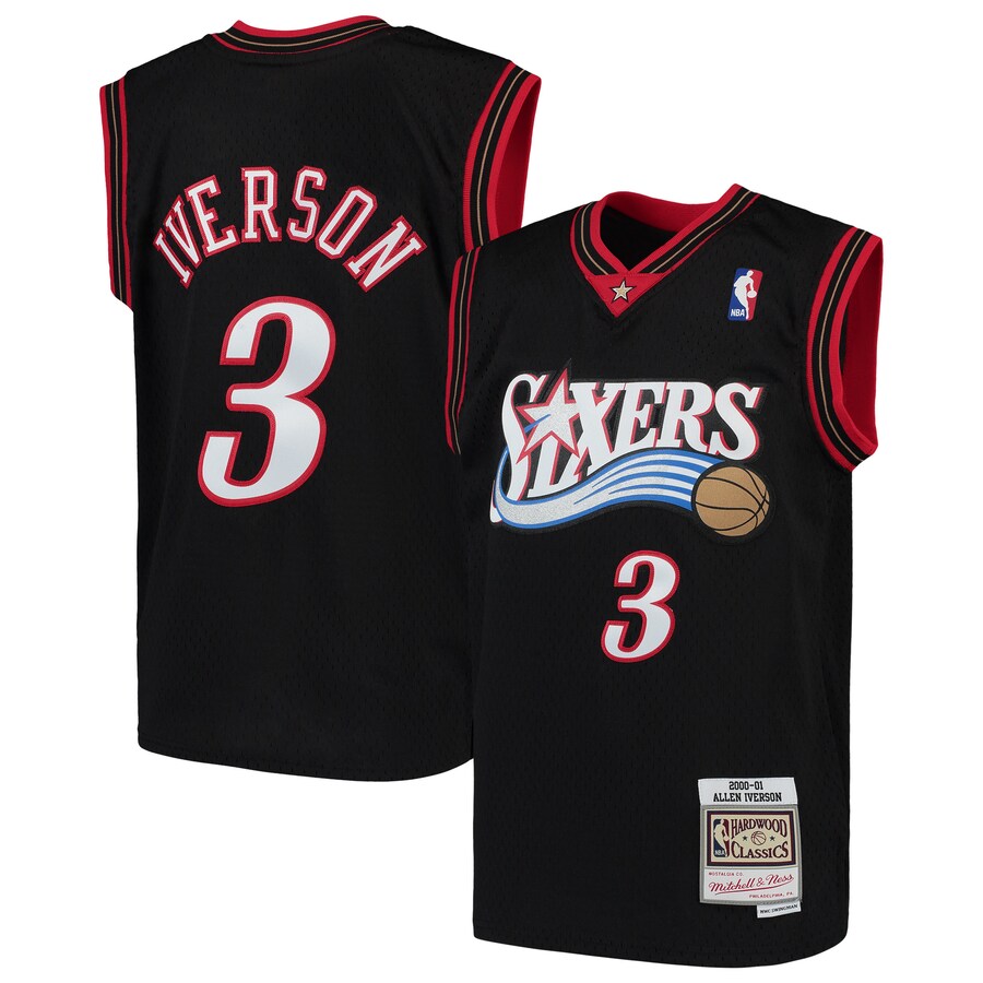 Youth Philadelphia 76ers Allen Iverson Mitchell & Ness Black Hardwood Classics Swingman Throwback Jersey - SUjersey01
