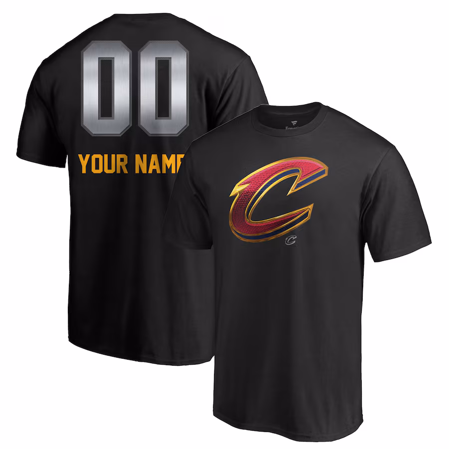 Men's Cleveland Cavaliers Black Midnight Mascot Personalized Name & Number T-Shirt - SUjersey01