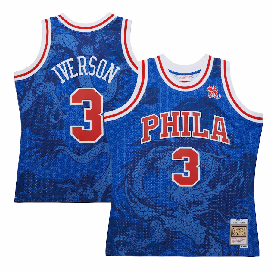 Men's Philadelphia 76ers Allen Iverson Mitchell & Ness Royal 1996/97 Hardwood Classics Asian Heritage 6.0 Swingman Throwback Player Jersey - SUjersey01