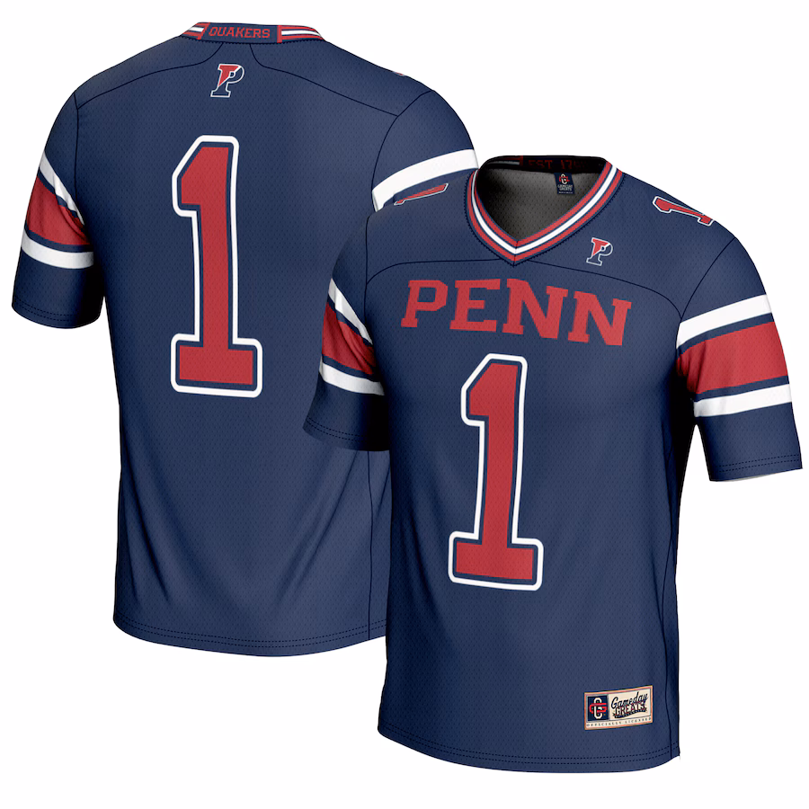 Men's GameDay Greats #1 Navy Pennsylvania Quakers Endzone Football Jersey - SUjersey01