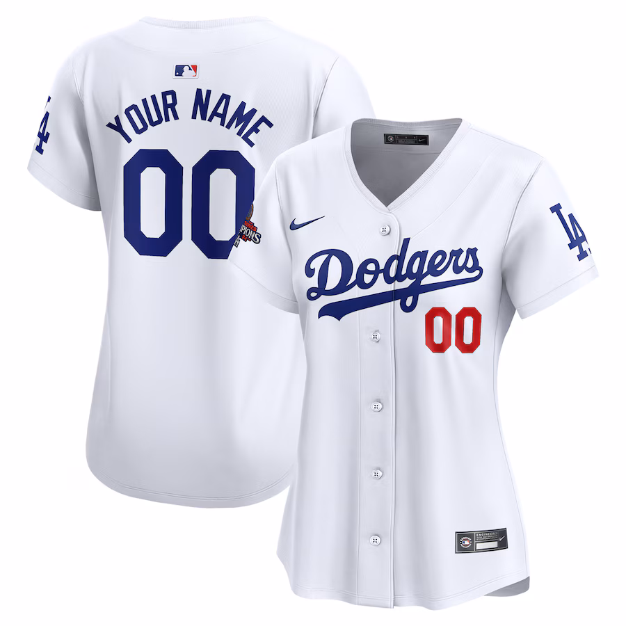 Women's Los Angeles Dodgers Nike White 2024 World Series Champions Home Custom Limited Jersey - SUjersey01