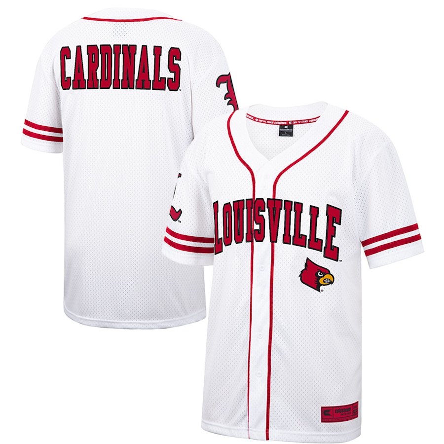 Men's Colosseum White Louisville Cardinals Free Spirited Mesh Button-Up Baseball Jersey - SUjersey01