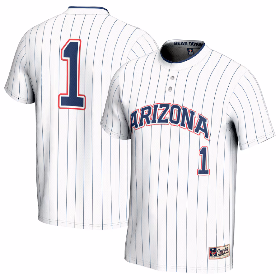 #1 Arizona Wildcats GameDay Greats Unisex Lightweight Softball Fashion Jersey - White - SUjersey01