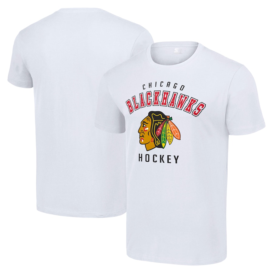 Men's Chicago Blackhawks Starter White Logo T-Shirt - SUjersey01