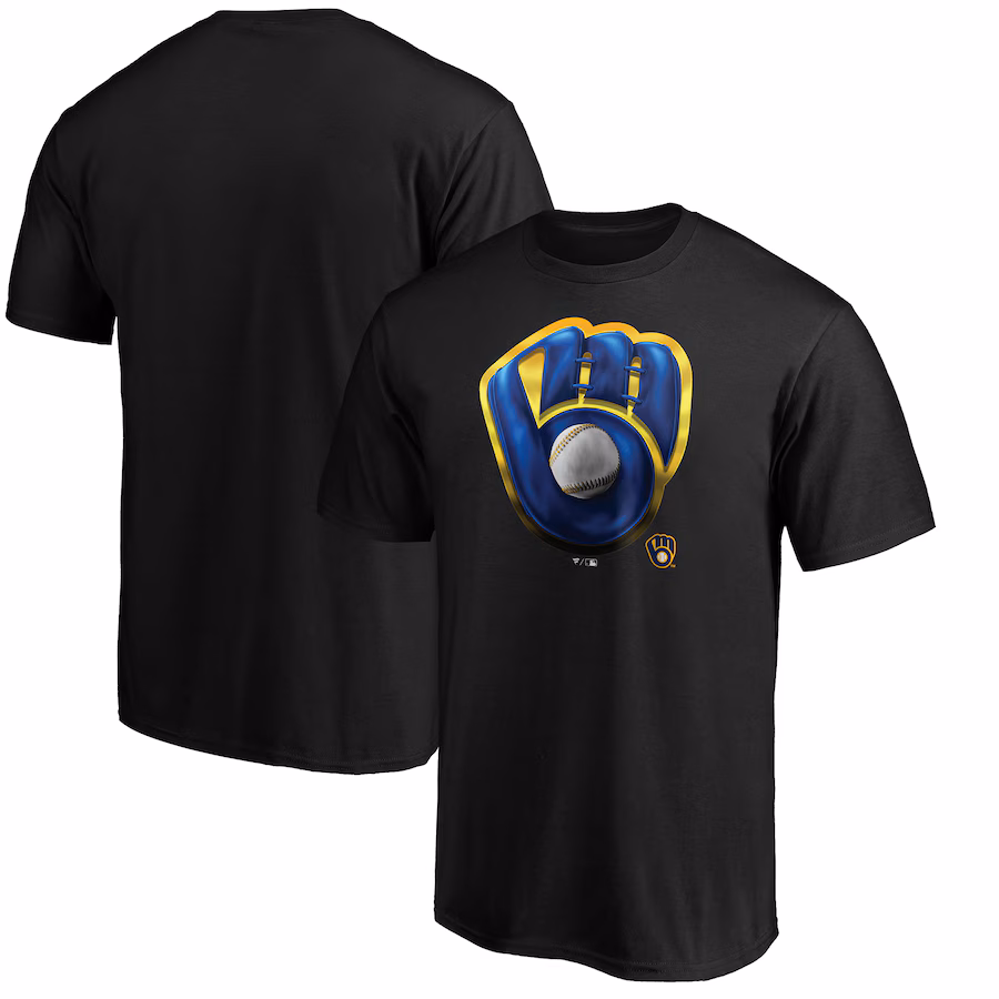 Men's Milwaukee Brewers Black Midnight Mascot Logo T-Shirt - SUjersey01