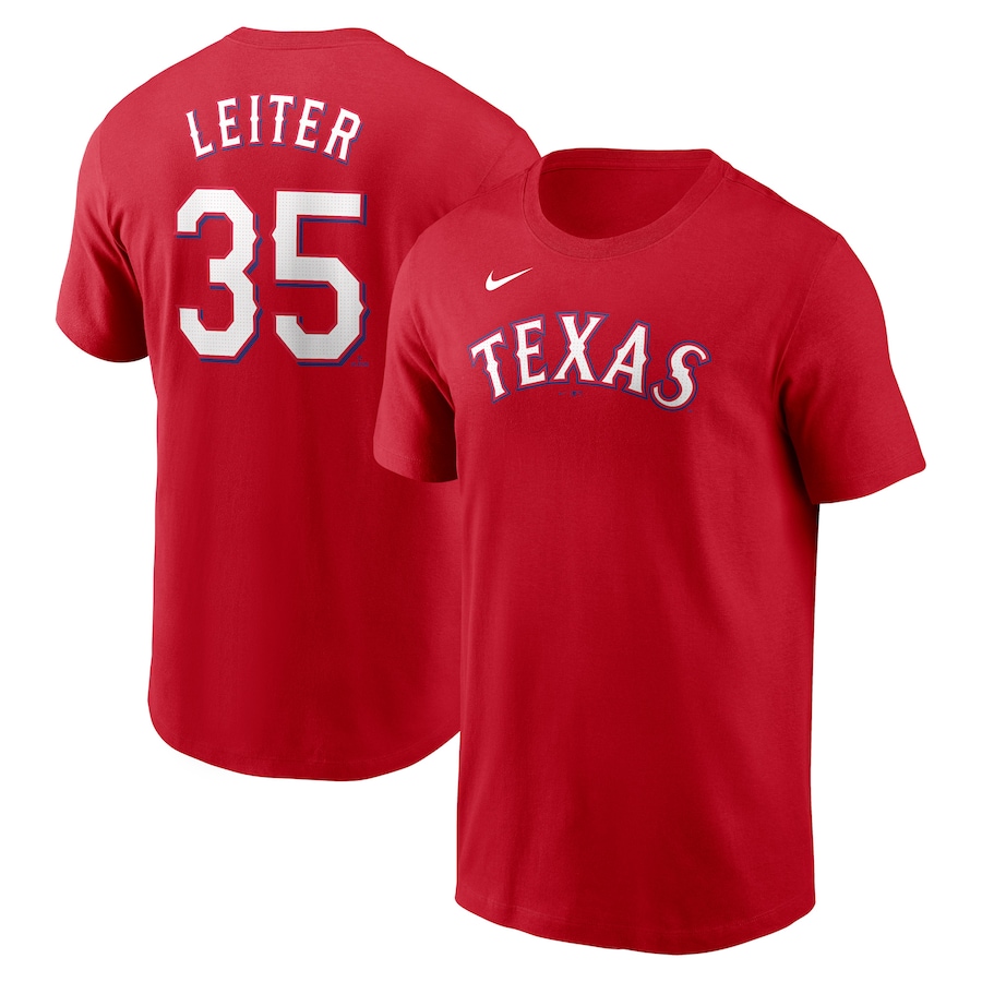Men's Texas Rangers Jack Leiter Nike Red Fuse Name & Number T-Shirt - SUjersey01