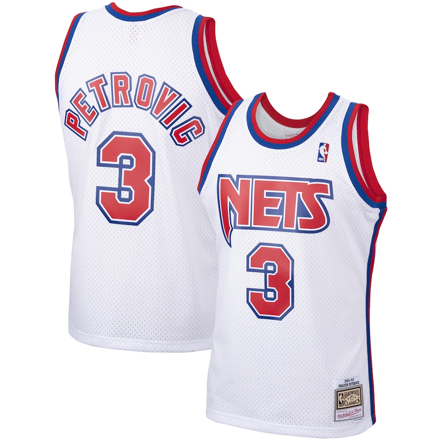Men's New Jersey Nets Drazen Petrovic Mitchell & Ness White 1992/93 Hardwood Classics Swingman Jersey - SUjersey01